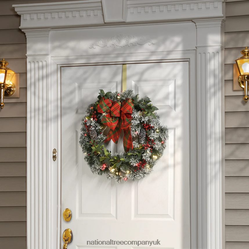 Greenery | National Tree Company 24\ General Store Snowy Wreath with LED Lights and Bow F2L4F258